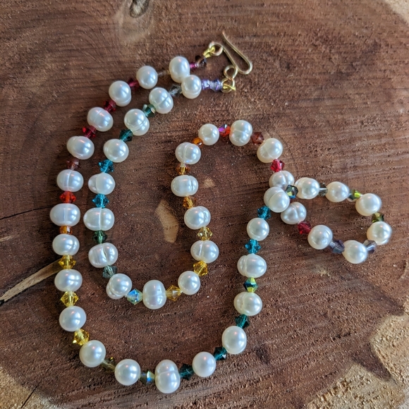 Pearl and Swarovski Crystal Rainbow GF Necklace - Picture 8 of 11